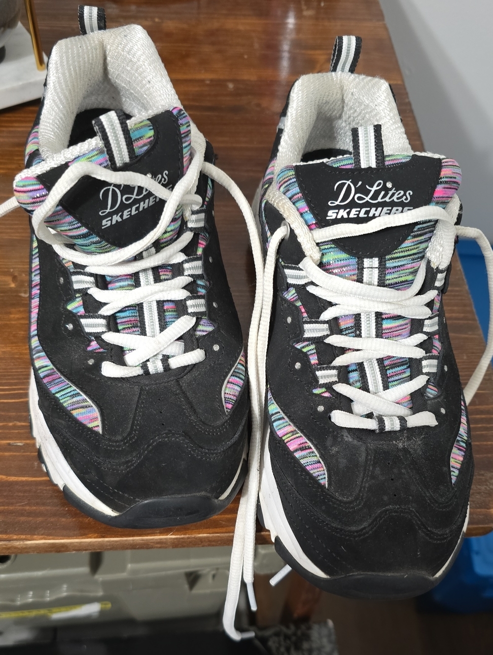 Skechers D'Lites Women's Black Sneakers with Multi-Color Stripe Accents